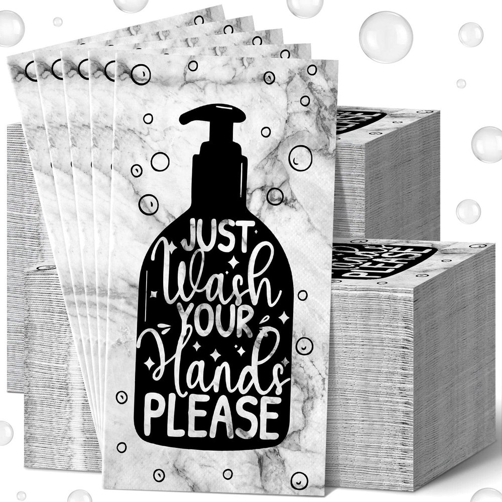 Yexiya 200 Pcs Paper Guest Towels Disposable Hand Towels Bathroom Guest Napkins Disposable Decorative Bathroom Napkins for Powder Room Wedding Holiday Birthday Baby Bridal Shower (Black Marble)