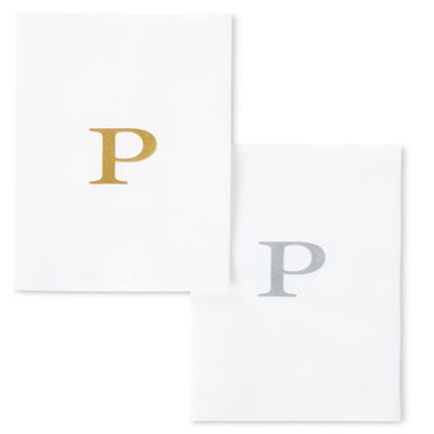 AMERICAN HOMESTEAD Disposable Hand Towels - Gold Monogrammed Guest Napkins - Linen-Like Bathroom Paper Towels for Guests - Perfect Wedding and Party Napkins - 25 Count (Gold P)