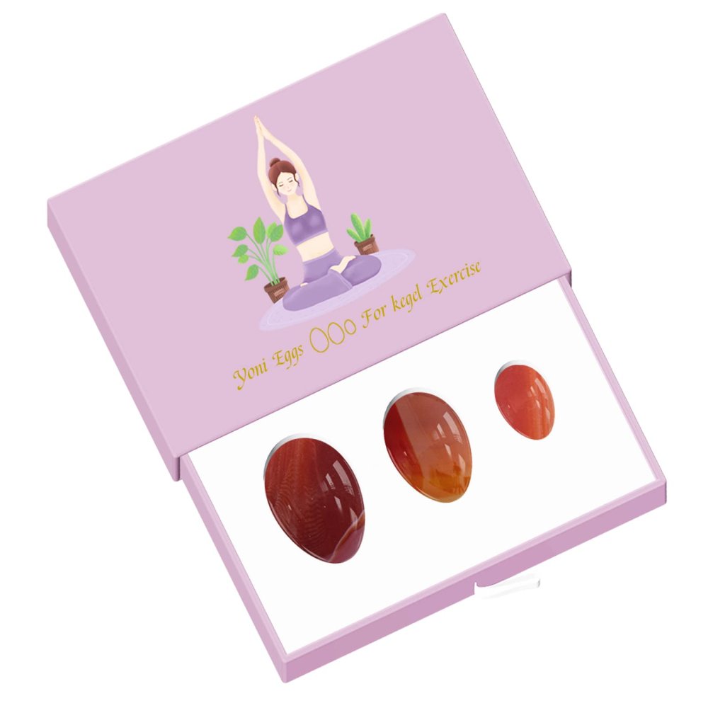 Yoni Eggs for Women Set Undrilled Yoni Egg Set with Box Natural Jade Stone Eggs Women Kegel Feminine,Red Agate Eggs