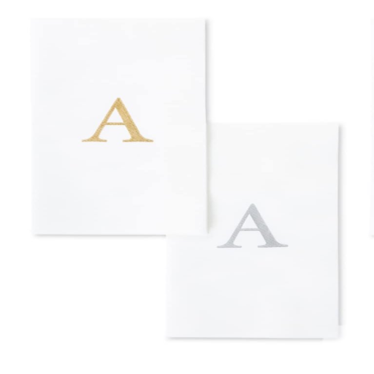 AMERICAN HOMESTEAD Disposable Hand Towels - Silver Monogrammed Guest Napkins - Linen-Like Bathroom Paper Towels for Guests - Perfect Wedding and Party Napkins - 25 Count (Silver A)