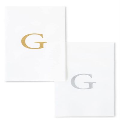 AMERICAN HOMESTEAD Disposable Hand Towels - Silver Monogrammed Guest Napkins - Linen-Like Bathroom Paper Towels for Guests - Perfect Wedding and Party Napkins - 25 Count (Silver G)