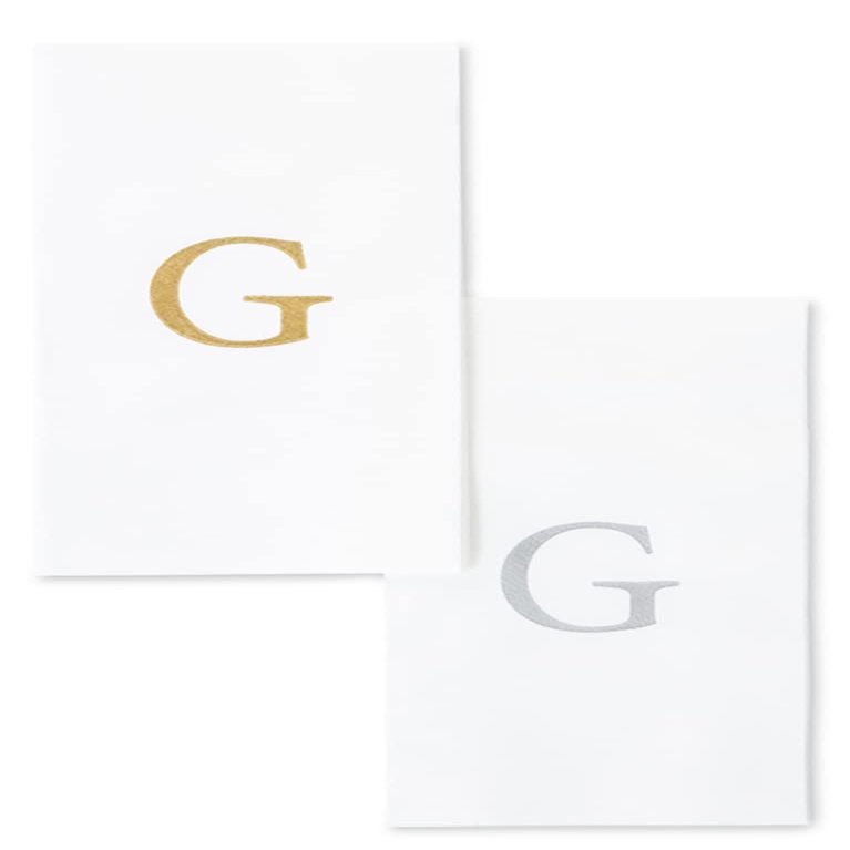 AMERICAN HOMESTEAD Disposable Hand Towels - Silver Monogrammed Guest Napkins - Linen-Like Bathroom Paper Towels for Guests - Perfect Wedding and Party Napkins - 25 Count (Silver G)