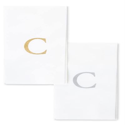 AMERICAN HOMESTEAD Disposable Hand Towels - Silver Monogrammed Guest Napkins - Linen-Like Bathroom Paper Towels for Guests - Perfect Wedding and Party Napkins - 25 Count (Silver C)