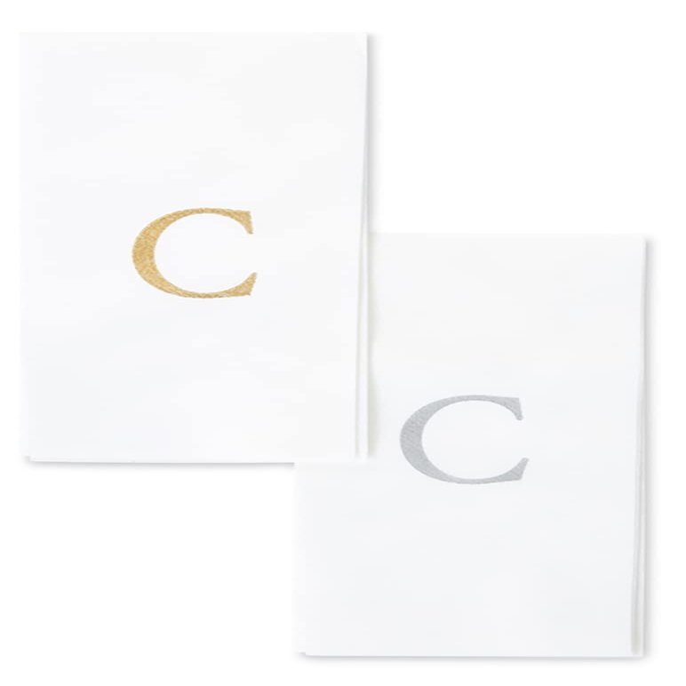 AMERICAN HOMESTEAD Disposable Hand Towels - Silver Monogrammed Guest Napkins - Linen-Like Bathroom Paper Towels for Guests - Perfect Wedding and Party Napkins - 25 Count (Silver C)