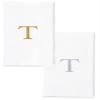 AMERICAN HOMESTEAD Disposable Hand Towels - Silver Monogrammed Guest Napkins - Linen-Like Bathroom Paper Towels for Guests - Perfect Wedding and Party Napkins - 25 Count (Silver T) view 1