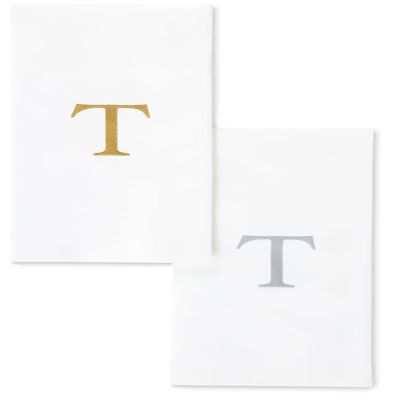 AMERICAN HOMESTEAD Disposable Hand Towels - Gold Monogrammed Guest Napkins - Linen-Like Bathroom Paper Towels for Guests - Perfect Wedding and Party Napkins - 25 Count (Gold T)