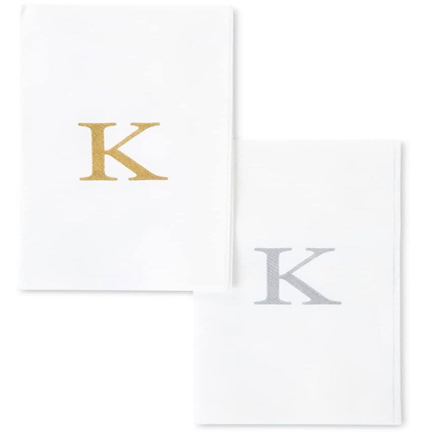 AMERICAN HOMESTEAD Disposable Hand Towels - Gold Monogrammed Guest Napkins - Linen-Like Bathroom Paper Towels for Guests - Perfect Wedding and Party Napkins - 25 Count (Silver K)