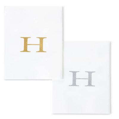 AMERICAN HOMESTEAD Disposable Hand Towels - Silver Monogrammed Guest Napkins - Linen-Like Bathroom Paper Towels for Guests - Perfect Wedding and Party Napkins - 25 Count (Silver H)