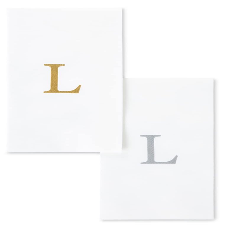 AMERICAN HOMESTEAD Disposable Hand Towels - Gold Monogrammed Guest Napkins - Linen-Like Bathroom Paper Towels for Guests - Perfect Wedding and Party Napkins - 25 Count (Gold L)