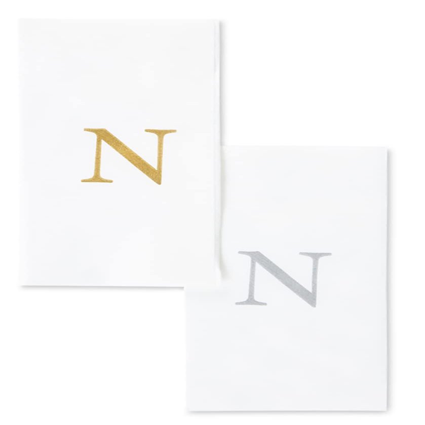 AMERICAN HOMESTEAD Disposable Hand Towels - Silver Monogrammed Guest Napkins - Linen-Like Bathroom Paper Towels for Guests - Perfect Wedding and Party Napkins - 25 Count (Silver N)