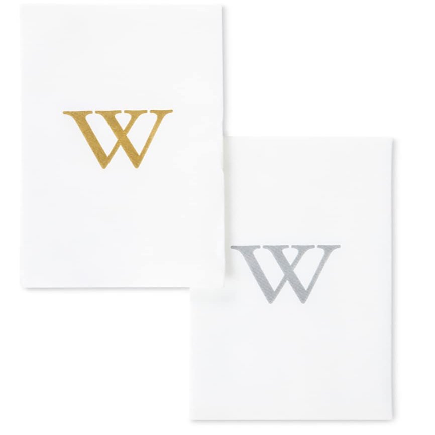 AMERICAN HOMESTEAD Disposable Hand Towels - Gold Monogrammed Guest Napkins - Linen-Like Bathroom Paper Towels for Guests - Perfect Wedding and Party Napkins - 25 Count (Gold W)