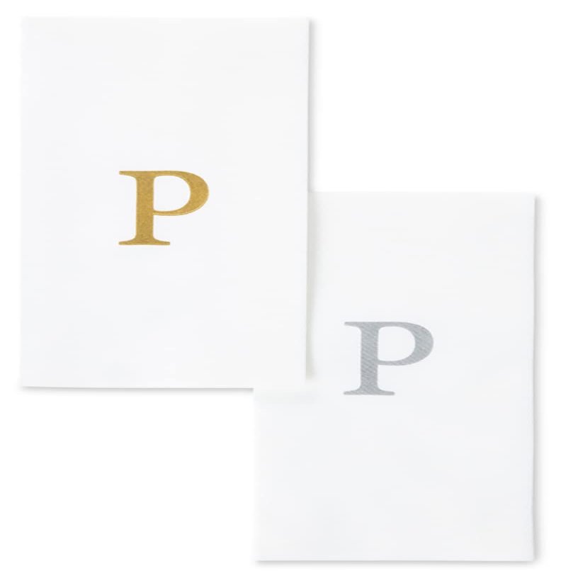 AMERICAN HOMESTEAD Disposable Hand Towels - Silver Monogrammed Guest Napkins - Linen-Like Bathroom Paper Towels for Guests - Perfect Wedding and Party Napkins - 25 Count (Silver P)