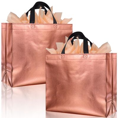 BLEWINDZ 18 Large Size Reusable Wedding Party Favor Bags with Tissues - Shiny Goodie Bags for Birthday, Baby Shower, Christmas (Rose Gold)
