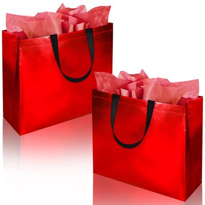 BLEWINDZ 18Pcs Red Gift Bags Large Size Reusable Party Favor Bags With Tissues - Shiny Goodie Tote Bag for Christmas, Birthday, Baby Shower, Wedding