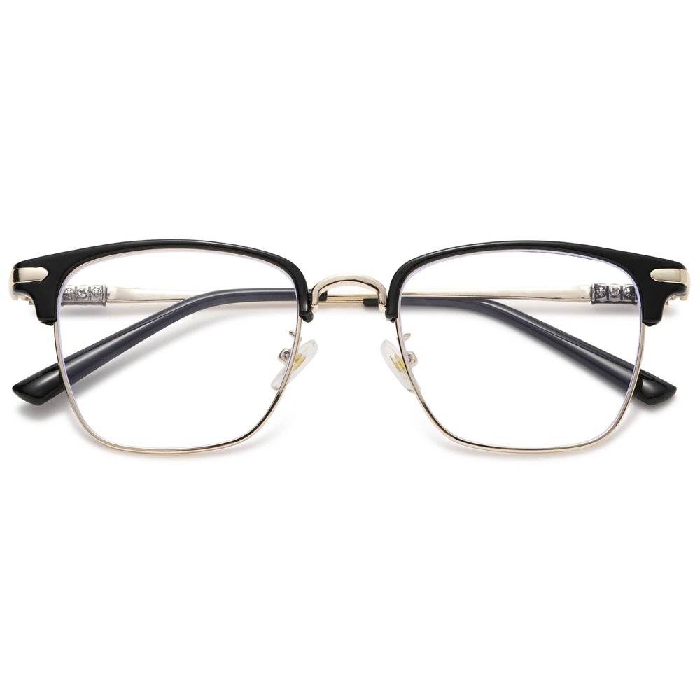 KOOSUFA Retro Blue Light Blocking Reading Glasses 2.0 for Men Women Nerd Horn Rimmed Eyeglasses Readers Eyewear, Black Gold