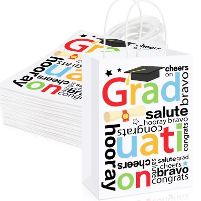 24 Pcs Graduation Gift Bag Paper Grad Gifts Wrapping Bags Graduation Party Favor Bags with Handles for College High School Kindergarten Nursing School Graduation Party Supplies, 8.7 x 6.3 x 3.1 Inch