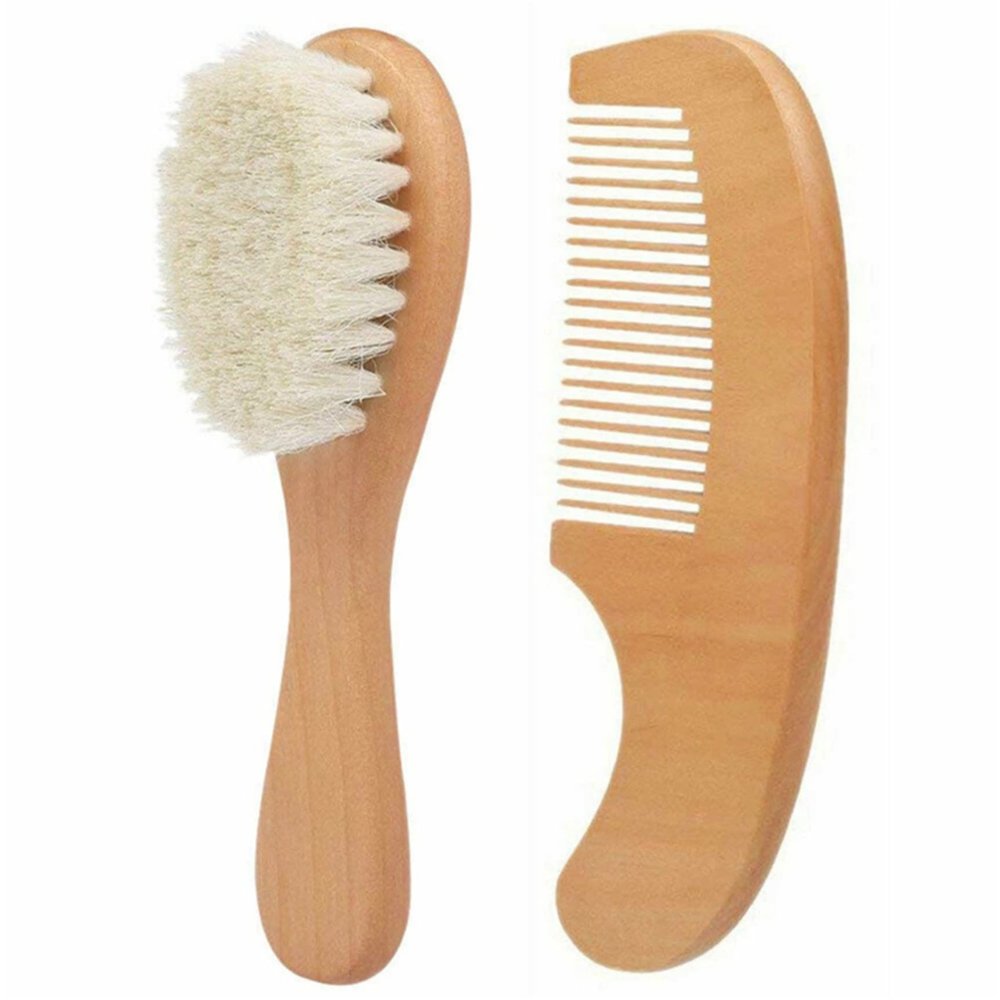 Sperrins Baby Hair Brush and Comb Set for Newborns & Toddlers,Natural Soft Goat Bristles and Wooden Handle, Gently Grooms Baby's Hair