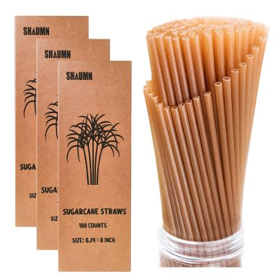 300pcs Sugarcane Straws 8 Inch Compostable Biodegradable Eco-Friendly Drinking Straws Plasticless Sturdy Smoothie Straws Not Foggy Packed by 100 Count per box(3 packs)