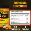 6 in 1 Turmeric Curcumin + Ginger Capsules, 95% Curcuminoids with Ginger, Garlic Bulb, Bromelain, Moringa, Black Pepper - 120 Capsules view 2