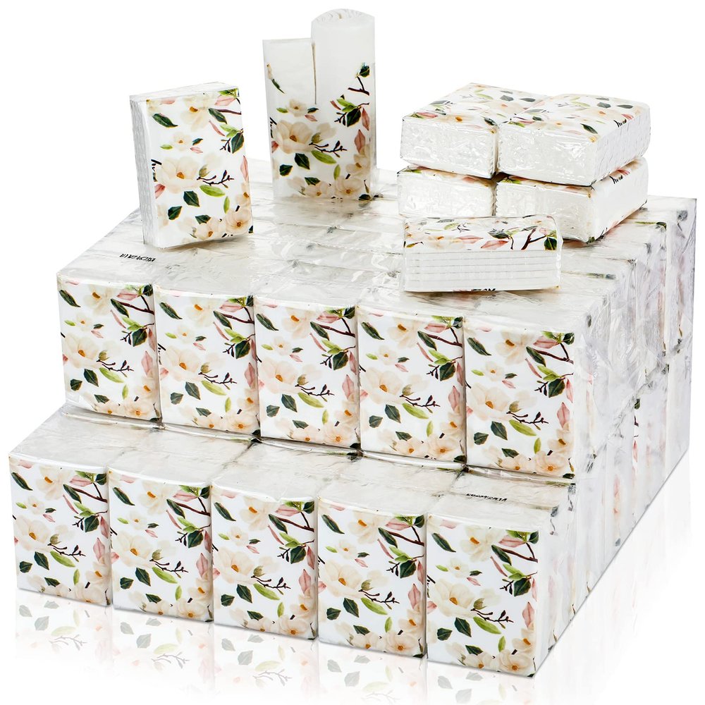 100 Pack Pocket Packs Facial Tissues 3 Ply Travel Small Pocket Individual Floral Wedding Tissues Packs for Guests Bridal Shower Favors Household Essentials