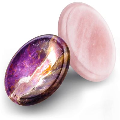 2 Pcs Thumb Worry Stones for Anxiety Chakra Stones Pink Crystal Amethyst Healing Crystal Chakra Meditation Gift