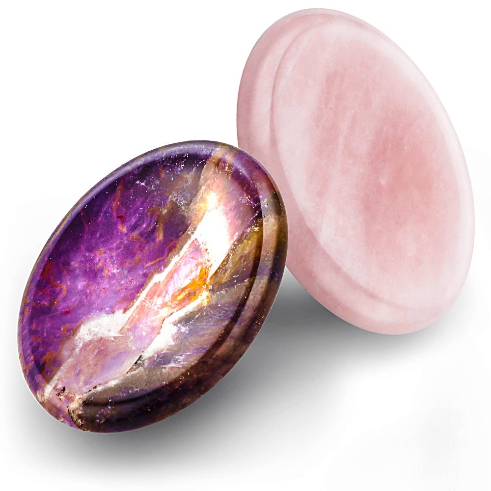 2 Pcs Thumb Worry Stones for Anxiety Chakra Stones Pink Crystal Amethyst Healing Crystal Chakra Meditation Gift