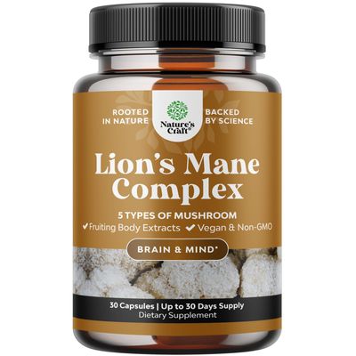 Advanced Lion's Mane Mushroom Supplement - Lions Mane Supplement Capsules with Reishi, Chaga, Maitake & Shiitake for Brain Health Memory Support & Focus - Nootropic for Mental Clarity - 30 Caps