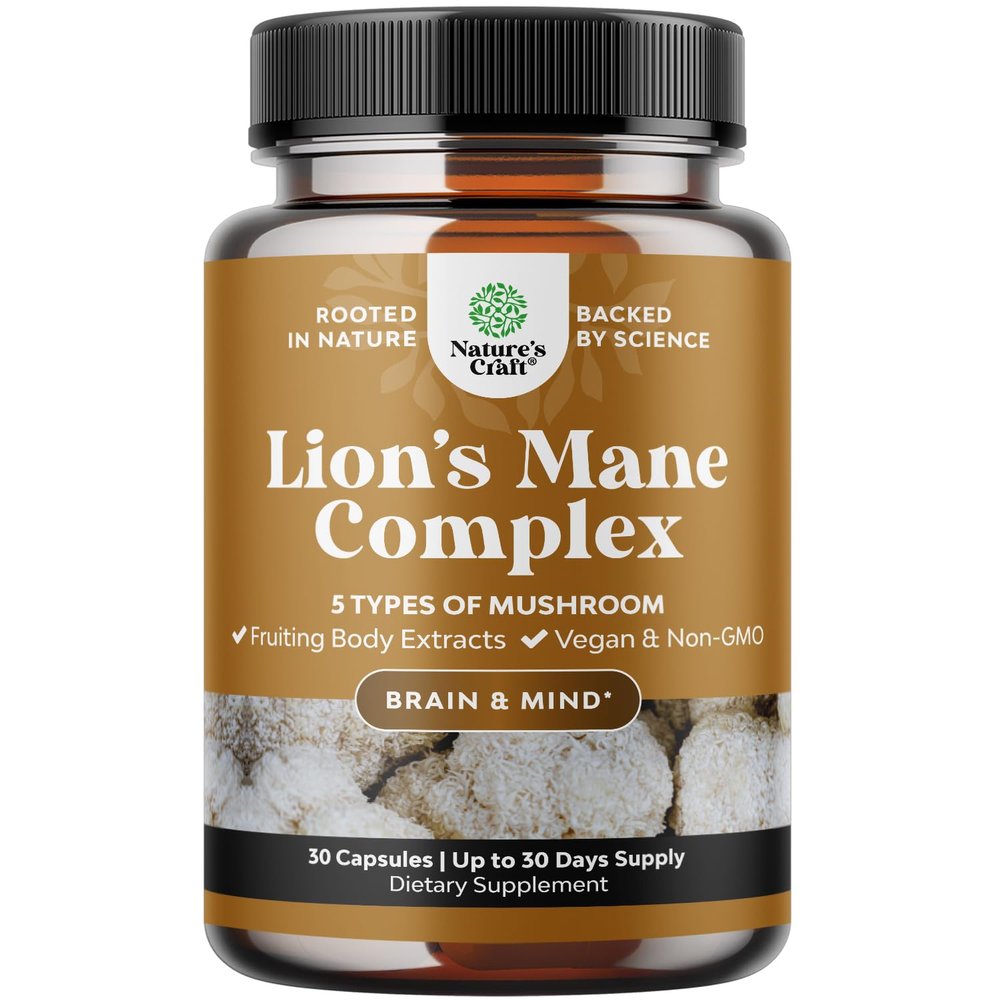 Advanced Lion's Mane Mushroom Supplement - Lions Mane Supplement Capsules with Reishi, Chaga, Maitake & Shiitake for Brain Health Memory Support & Focus - Nootropic for Mental Clarity - 30 Caps