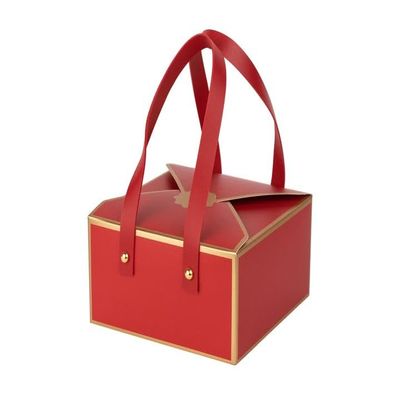 Hammont Gift Boxes - 4 Pack of Gift Boxes with Faux Leather Handles - Cookie Boxes - Versatile Gift Boxes for Presents - Elegant Box for Cakes Candy | Jewelry | Chocolates (6"x6"x3" (Red))