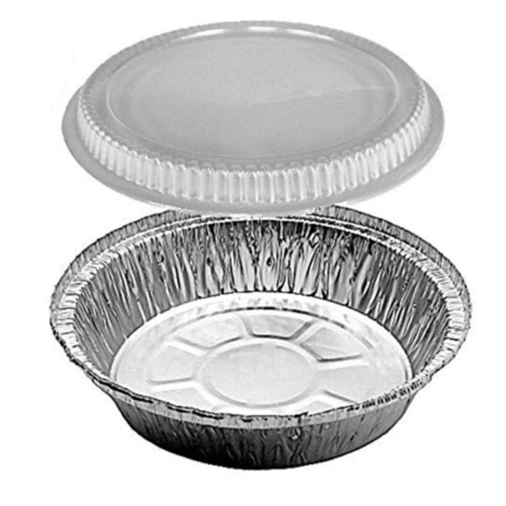 VeZee 9 Inch Round Aluminum Foil Pan With Dome Lid Disposable Take Out Food Containers, Roasting, Baking and Gas Oven Safe : Set of 100