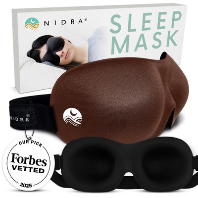 Nidra Contoured Sleep Mask for Side Sleepers Zero Pressure Fit, Light Blocking Eye Shade for Sleeping & Travel Brown, Standard Size