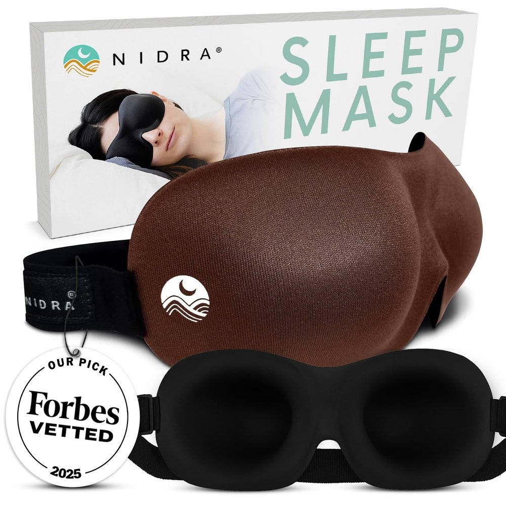 Nidra Contoured Sleep Mask for Side Sleepers  Zero Pressure Fit, Light Blocking Eye Shade for Sleeping & Travel  Brown, Standard Size