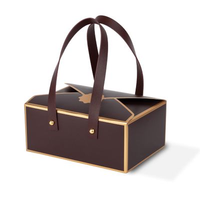 Hammont Cookie Boxes for Gift Giving - 4 Pack of Bakery Boxes, Easy to Assemble Decorative Cardboard Luxury Box with Faux Leather Handle Jewelry, Chocolate and Candy 5x7x3 Inches (Maroon) (HM1780)