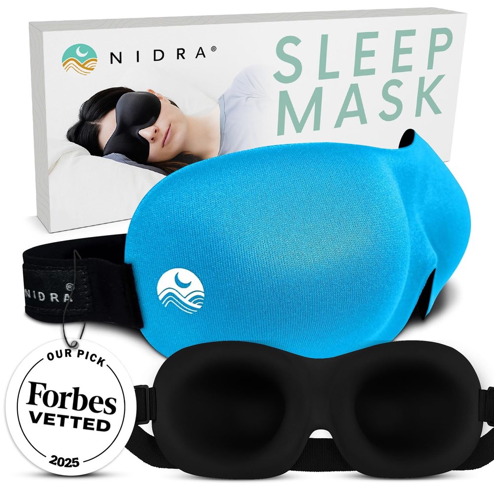 Nidra Contoured Sleep Mask for Side Sleepers Zero Pressure Fit, Light Blocking Eye Shade for Sleeping & Travel Blue, Standard Size
