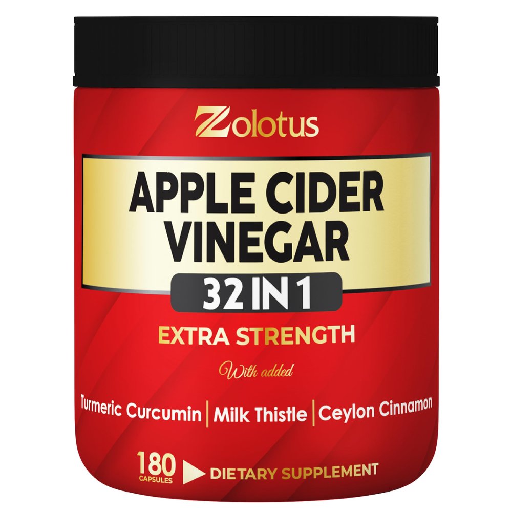 Zolotus 32in1 Apple Cider Vinegar Capsules with Turmeric, Cinnamon, Milk Thistle, Elderberry, Quercetin & More for Supports Digestion, Immune - 180 Capsules