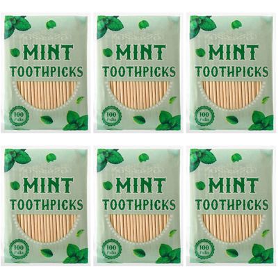 600 Pcs Mint Flavor Toothpicks Bulk Natural Wood Flavored Cinnamon Toothpicks for Kitchen Restaurant Supply Adults Humans Oral Dental Health