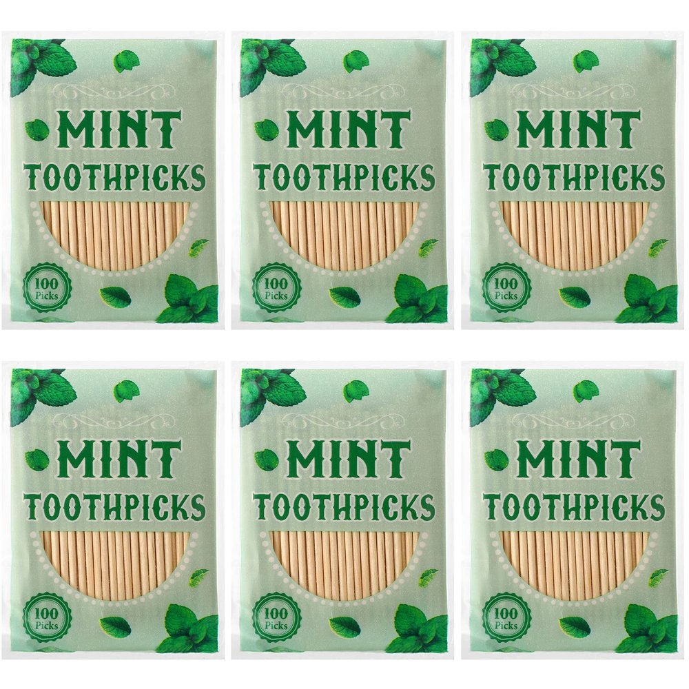 600 Pcs Mint Flavor Toothpicks Bulk Natural Wood Flavored Cinnamon Toothpicks for Kitchen Restaurant Supply Adults Humans Oral Dental Health