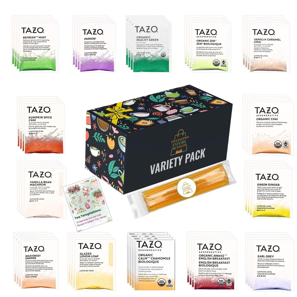 56-Piece Tea Sampler Gift Set 14 Flavors, Premium Assorted Variety Pack with 10 Honey Sticks & Recipe eBook Gift for Tea Lovers, Him & Her
