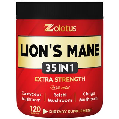 Zolotus 35 in 1 Lions Mane Mushroom Capsules Cordeyceps, Reishi, Elderberry, Ashwagandha, Panax Ginseng - 120 Count