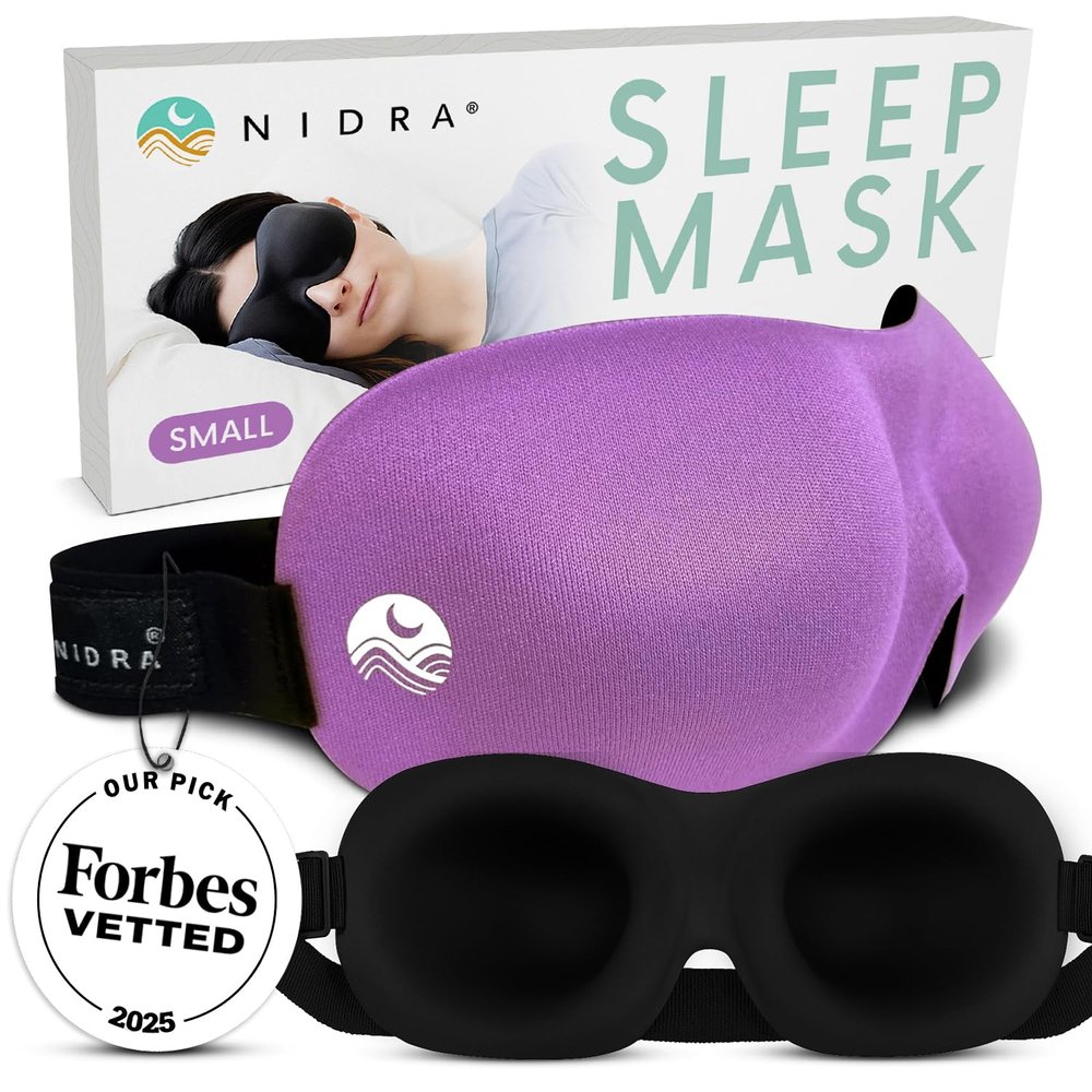 Nidra Contoured Sleep Mask for Side Sleepers Zero Pressure Fit, Light Blocking Eye Shade for Sleeping & Travel Purple, Small Size