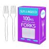 [100 Count] Heavy Duty Clear Plastic Forks Disposable Plastic Fork Bulk Utensils Reusable Cutlery Set Thick Plasticware Silverware for Party,Every Day Use,Picnic,Camping,Wedding,Barbecues view 1