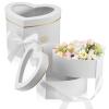 Nuanchu 2 Pcs Valentines Day Heart Shaped Flower Box with Transparent Window Paper Floral Boxes with Lids Ribbons Double Layers Rotating Gift Box for Arrangements, 9.1 x 7.9 x 6.5 Inch(White) view 1