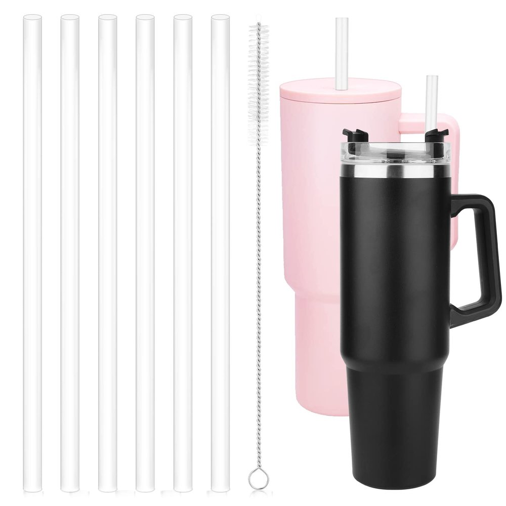 6pcs Straw Replacement for Stanley Cup Accessories, Reusable Straws for Stanley 40 oz 30 oz and Simple Modern Trek Tumbler with Handle, Bottle Straws with Cleaning Brush for Stanley 40oz Jug (12.2in)