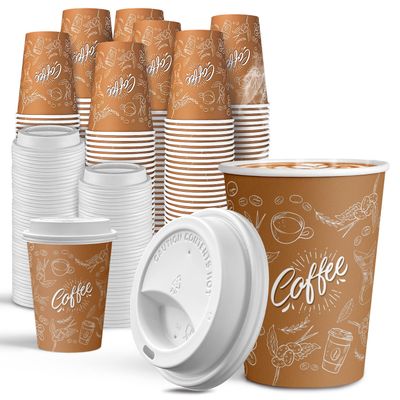 JOYEUX 100 Pack -12 oz Disposable Coffee Cups with Lids, Thickened Coffee Paper Cups -To Go Hot Cups for Party, Beverages, Tea, Hot Chocolate,Water, Juice