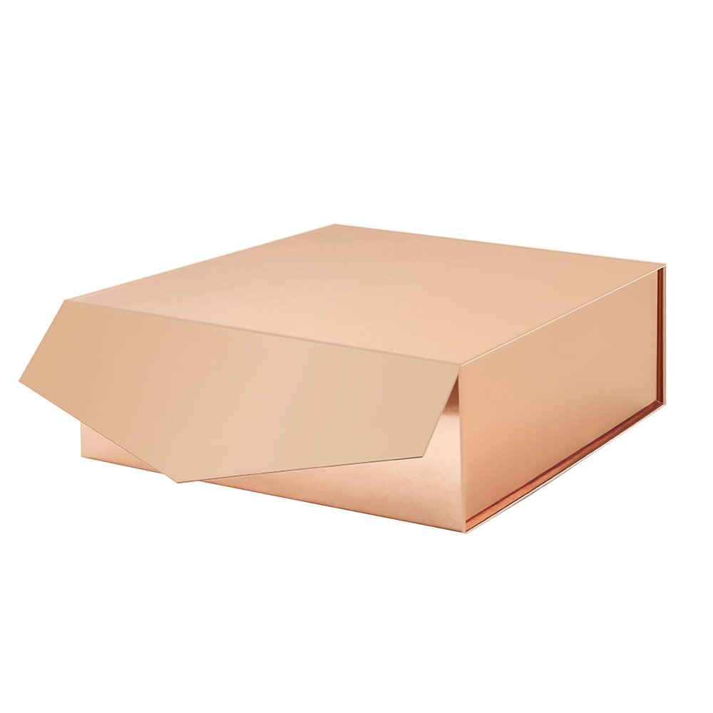 MALICPLUS Gift Box with Lid 9x9x3.4 Inches, Rose Gold Bridesmaid Proposal Box with Magnetic Closure for All Occasion (Glossy Rose Gold)