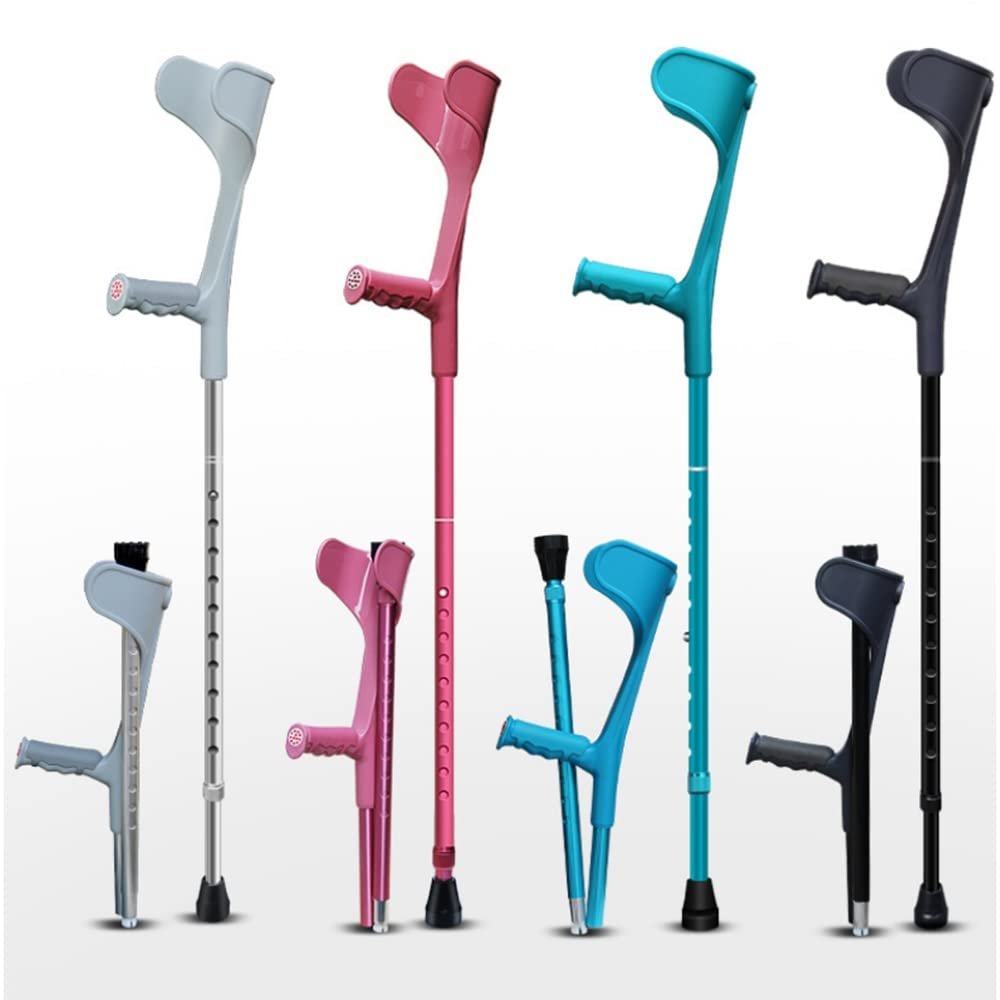 WEBUP 2X Telescopic Forearm Crutches, Folding Walking Cane, Aluminum Elbow Crutches Cane, Seniors Foldable Crutches, Trekking/Travel/Walking (Color : Gray, Size : X1)