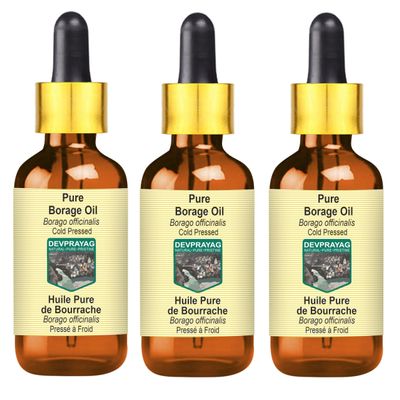 DEVPRAYAG Pure Borage Oil (Borago officinalis) with Glass Dropper Cold Pressed (Pack of Three) 100ml X 3 (10 oz)
