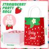 Outus 24 Pcs Strawberry Party Favor Bags Summer Strawberry Gift Bags Cute Strawberry Goodie Candy Paper Bags with Handles for Kids Berry First Birthday Party Supplies Baby Shower Wedding Decoration view 2