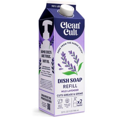 Cleancult Dish Soap Liquid Refill (32oz, 1 Pack) - Plant Based Cleaning Power - Dish Soap that Cuts Grease & Grime - Free of Harsh Chemicals - Uses 90% Less Plastic - Wild Lavender