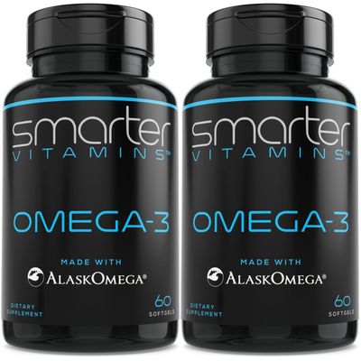 (2 Pack) Smarter Omega 3 Fish Oil, Berry Flavor, Burpless, Tasteless, 2000mg, Potent Triple Strength DHA EPA Brain OMEGA3, Made with AlaskOmega